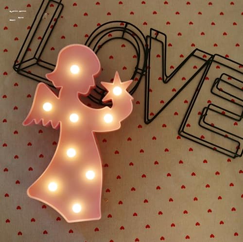 Star Marquee Sign Lights, LED Marquee Letter Lights Sign Marquee Night Light for Kids Room Lamp Battery Operated (Pink Angel)