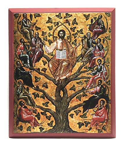 Wooden Greek Orthodox Christian Icon Jesus Christ The True Vine (9" x 11")