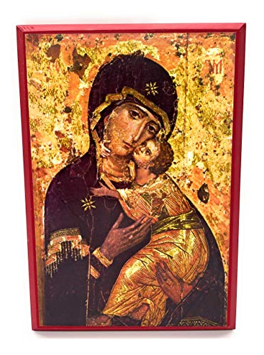 Wooden Greek Orthodox Christian Ancient Icon Saint Mary/Holy Virgin Mary/Theotokos/Virgin of Vladimir (9" x 13")