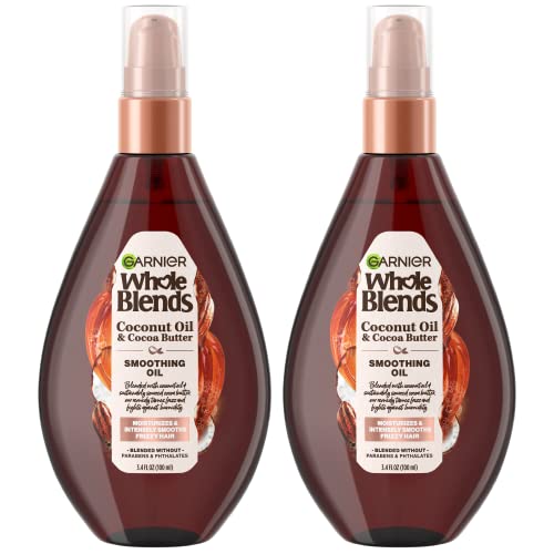Garnier Whole Blends Coconut Oil & Cocoa Butter Smoothing Oil Spray for Frizzy Hair, 3.4 Fl Oz, 2 Count (Packaging May Vary)
