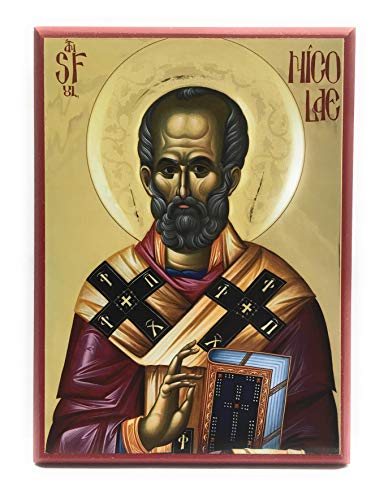 Wooden Byzantine Orthodox Christian Icon Saint Nicholas the Wonderworker, Archbishop of Myra in Lycia (5.5" x 7.5")