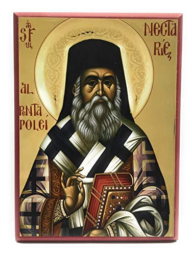 Wooden Byzantine Orthodox Christian Icon Saint Nectarius Kephalas, Metropolitan of Pentapolis/Saint Nectarios (5.5" x 7.5")