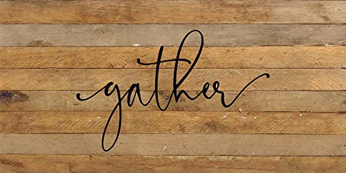 Rustic Reclaimed Wood Sign by Second Hand By Nature - 24 x 12 Handmade Farmhouse Home Decor for Living Room, Dining Table, Kitchen, or Fireplace - Country Family Wall Art (Gather)