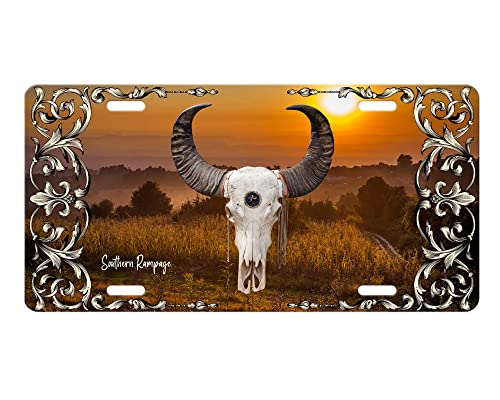 Vanity Decorative Western Aluminum Front License Plate (Western Cow Skull)