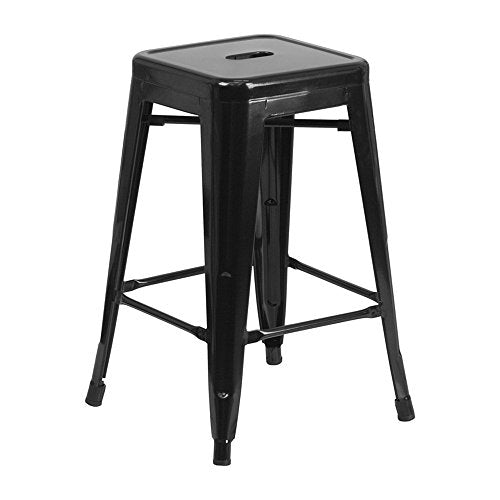 Flash Furniture Lily 4 Pack Commercial Grade 24" High Backless Black Metal Indoor-Outdoor Counter Height Stool with Square Seat