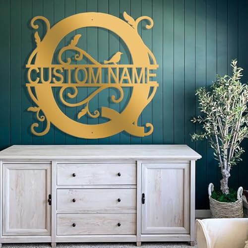 Custom Metal Signs Metal Name Sign Metal Wall Art Split Letter Monogram Wall Decor Metal Wall Art Last Name Sign Family Name Sign Personalized Wedding Gift Fire Pit Sign Outdoor Decor Cabin Sign - Q