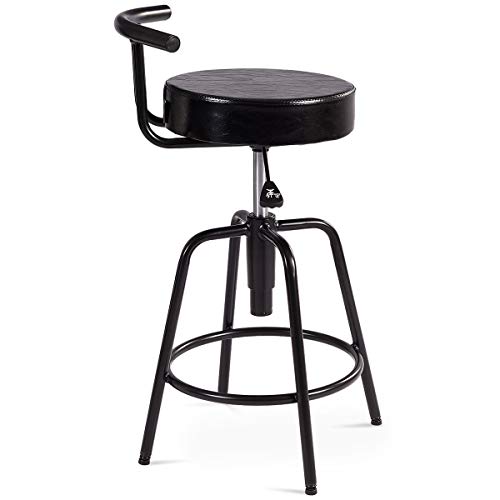 COSTWAY Bar Stool, Adjustable Swivel PU Leather Covered Cushion, Powder Coated Iron Frames, with Ring Footrest, Universal Shackles, for Home, Cafe and Bar, Black