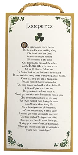 Footprints in the Sand - Religious Poem - 5x10 Inch Hanging Wooden Plaque