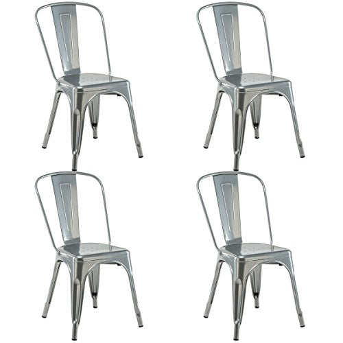 COSTWAY Set of 4 Tolix Style Dining Chair Metal Stackable Industrial Vintage Chic High Back Indoor Outdoor Dining Bistro CafŽ Kitchen Side Chair (Silver)