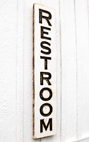 RESTROOM Sign -Carved- Large Vertical 8x40 Inch - Cool Restaurant Business Decor - Carved Wood Wall Art