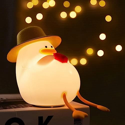 Night Light for Kids Led Cute Duck Lamp with Color Changing Timing Girls Boys Bedroom (Duck Hat) White Mid-Century Modern