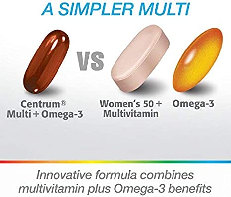 Centrum Multi + Omega-3 Adult Multivitamin and Omega-3 Supplement for Women Over 50, Multivitamin Support for Your Heart, Vitamins B6, B12 and Folate