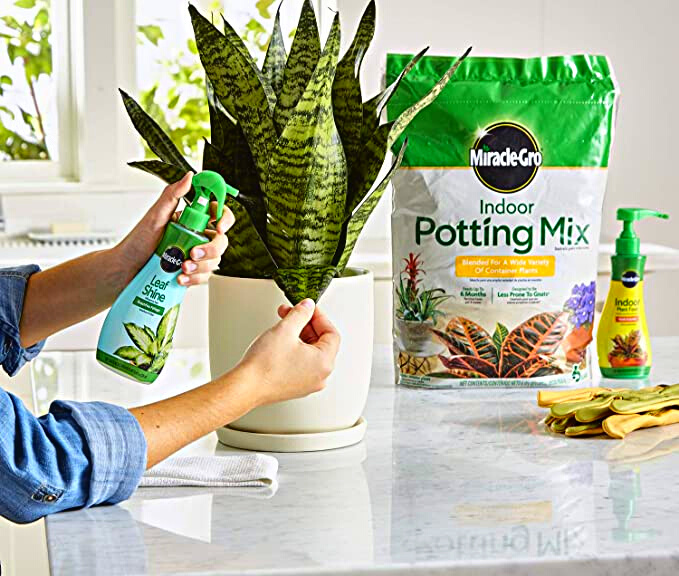 Miracle-Gro Indoor Potting Mix - 6 qt., Miracle-Gro Indoor Plant Food - 8 Oz, and Miracle-Gro Leaf Shine - 8 Oz (Bundle)