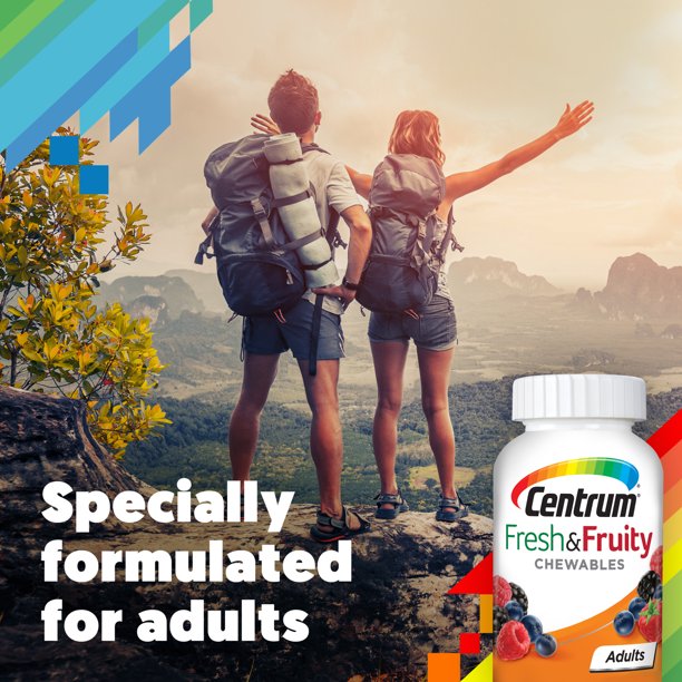 Multivitamin for Men & Women by Centrum, Adult Multimineral Supplement, Fresh Fruity Chewables, Mixed Berry, 90 Count