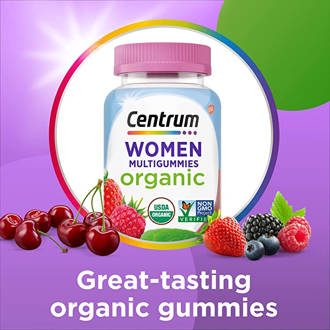 Centrum Women's Organic Multigummies, Multivitamin Gummies for Women with Essential Nutrients for Immune Support, Metabolism, and Hair Skin and Nails 90ct.