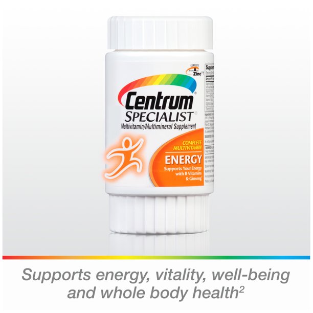 Centrum Specialist Energy Adult Multivitamin and Ginseng Supplement Tablets, 60 Ct, (4 pack)