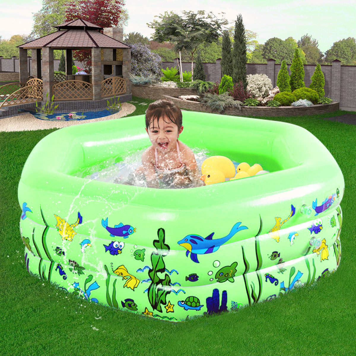Summerella Fishie, Inflatable Portable Swimming Pool Kids Bathing Tub Round Water Sports Outdoor Home Games Paddling Pool Splash Pool