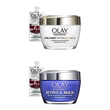 Olay Regenerist Collagen Peptide 24 MAX Hydrating Face Moisturizer and Retinol 24 MAX Night Face Cream,1.07 Oz