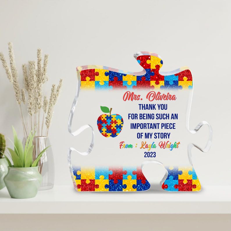 Custom name autism teacher 3D acrylic plaque, teacher appreciation gifts, teacher thank you gifts, teacher apple sign, teacher desk decor VA