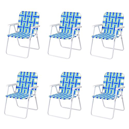 COSTWAY 6pcs Folding Beach Chair Camping Lawn Webbing Chair Lightweight 1 Position Blue