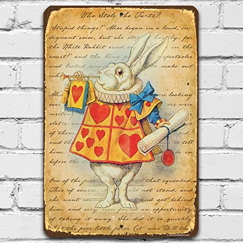 White Rabbit Dressed As Herald - Alice in Wonderland Decor - Metal Sign - Use Indoor/Outdoor - Metal Alice in Wonderland Signs Home Decor Wall Art - Perfect Alice in Wonderland Gifts and Decorations