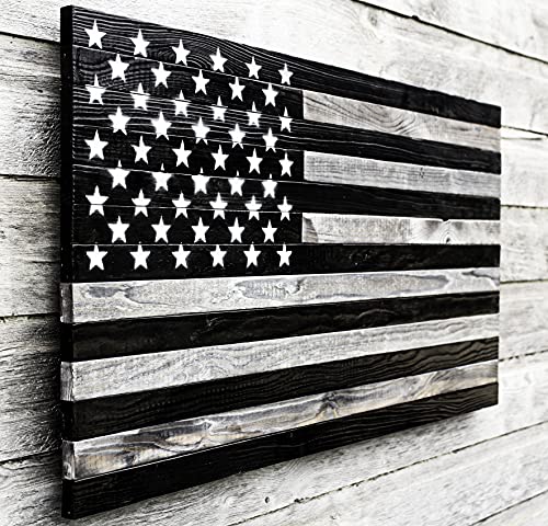 Handmade Wooden American Flag - Black & White Edition - Cedar Sense