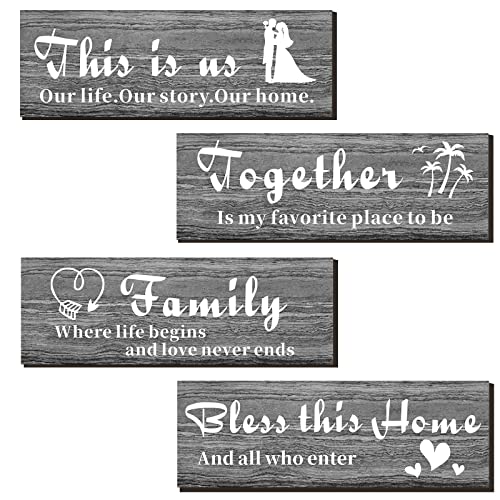 This Is Us Wall Decor, 4 Pieces Living Room Decor Farmhouse Decor Room Decor, This Is Us | TOGETHER | FAMILY | BLESS THIS HOME Wall Art Decor Living Room (Grey This is Us)