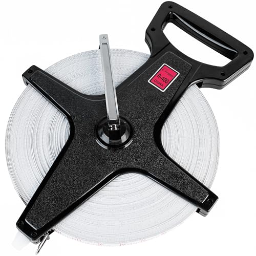 Champion Sports Open Reel Measure Tape, 400 ft, 120 Meters, with Metal Spike, Hand Crank - Open Tape Measure for Track and Field, Long Jump - Durable, Dual-Sided Measuring Reel with Feet and Meters
