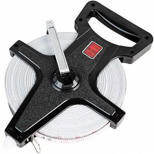 Champion Sports Open Reel Measure Tape, 200 ft, 60 Meters, with Metal Spike, Hand Crank - Open Tape Measure for Track and Field, Long Jump - Durable, Dual-Sided Measuring Reel with Feet and Meters