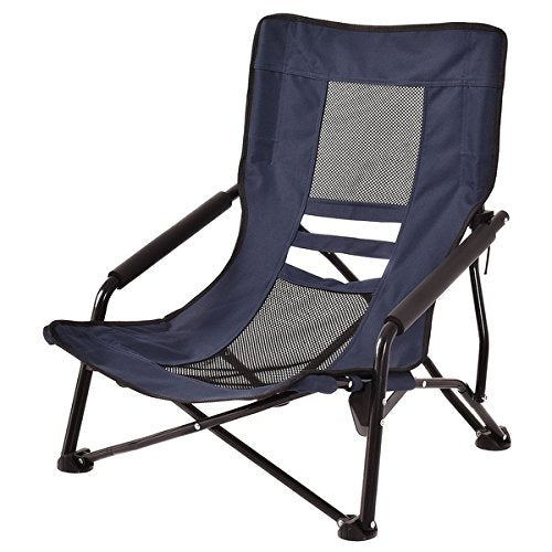 COSTWAY Outdoor High Back Folding Beach Chair Camping Furniture Portable Mesh Seat Navy