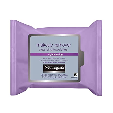 Neutrogena Makeup Remover Night Calming Cleansing Towelettes, Disposable Nighttime Face Wipes to Remove Dirt, Oil & Makeup, 25 ct