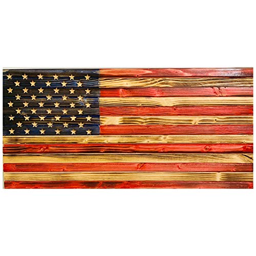 Handmade American Wooden Flag Made In USA of Natural Wood Indoor And Outdoor Use Hand Torched Patriotic Wall Art small flag