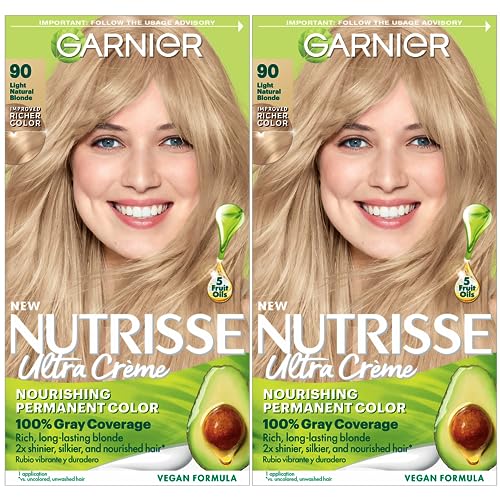 Garnier Hair Color Nutrisse Nourishing Creme, 90 Light Natural Blonde (Macadamia) Permanent Hair Dye, 2 Count (Packaging May Vary)