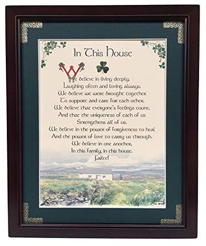 In This House - We believe in living deeply - Personalizable Framed Green Matted Blessing