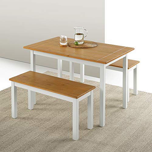 ZINUS Becky Farmhouse Dining Table with Two Benches, 3 piece set