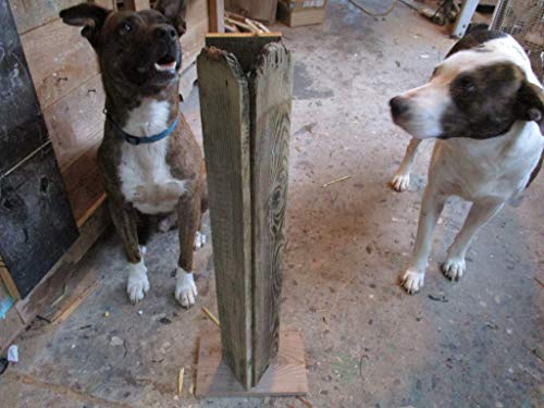 Wood DOG PEE POST weathered wood.3 sides.27 in tall.handmade.with base.weighs 3.5 lbs.easily moveable.OUTDOOR OR INDOOR DOG TRAINING POST.TRAIN YOUR DOG!