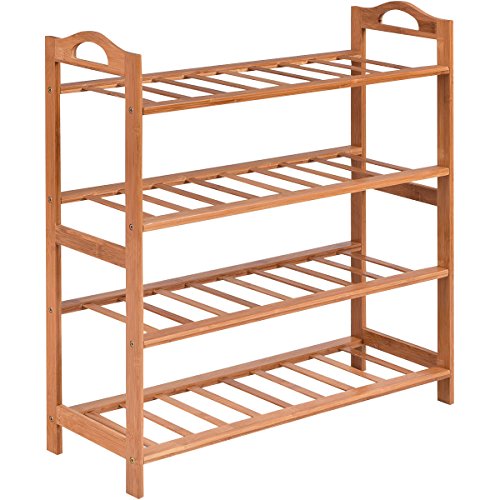 COSTWAY Bamboo 4-tier Shoe Rack Entryway Flat Shelf Storage Organizer Home (Natural)