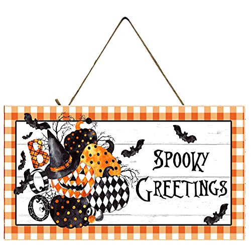 Twisted R Design Halloween Wood Sign Home Decor Art Accessories Signs Wall Hanging Living Room Kitchen Wall Decor Funny SIgn (10 x 5 inches, Spooky Greetings)