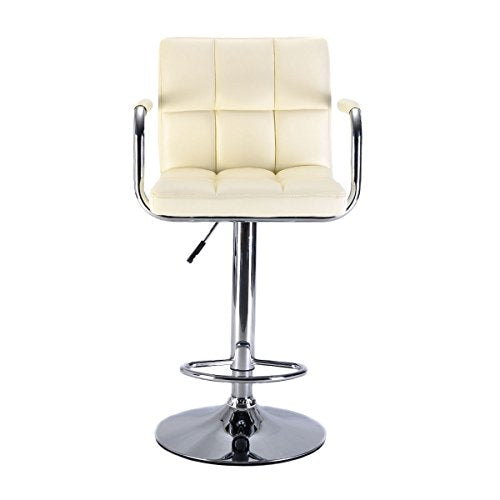 COSTWAY Furniture Swivel PU Leather Barstools Chair Adjustable Hydraulic Bar Stool w/Arm (Off White)