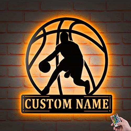 Custom Basketball Team Logo Metal Wall Art Led Light Personalized Player Lover Sign Home Decor Kid Nursery Decoration Birthday Gift