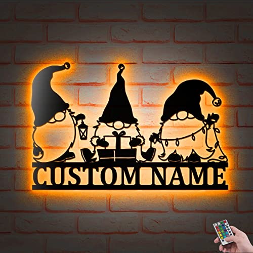 Custom Gnome Metal Wall Art LED Light Personalized Gnome Lover Name Sign Home Decor Gnome Gardening Nursery Decoration Gardener Christmas