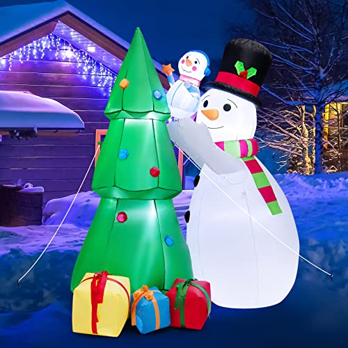 COSTWAY 6 FT Tall Inflatable Snowman and Tree Set Christmas Decoration w/LED Lights