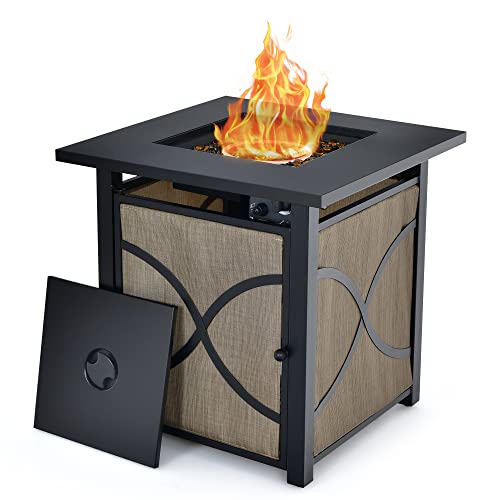 COSTWAY 25-Inch Propane Fire Pit Table, 40000 BTU Square Gas Fire Pit Table with Lid, Fire Glass and Adjustable Flame, 2-in-1 Outdoor Fire Table, CSA Approved