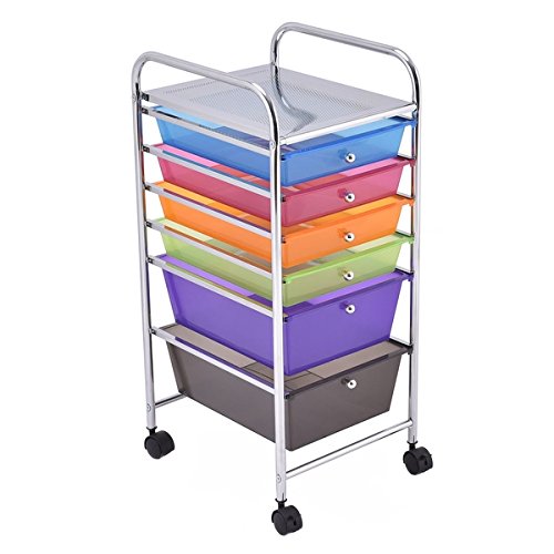 Costway 6 Drawer Rolling Storage Cart Tools Scrapbook Paper Office School Organizer