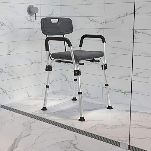Flash Furniture HERCULES Series 300 Lb. Capacity, Adjustable Gray Bath & Shower Chair with Depth Adjustable Back