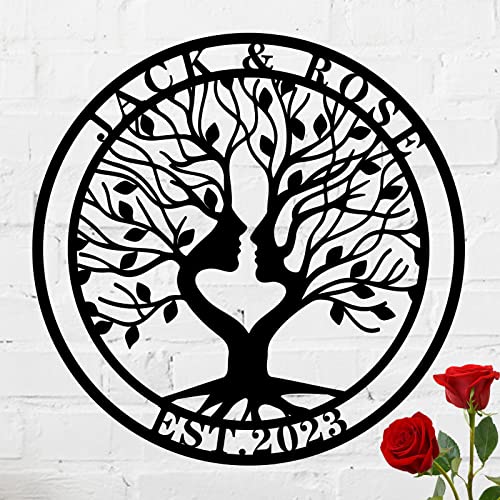 Personalized Tree of Life Metal Sign Wall Art Name Sign Front Door Wall Art Decor Wreath Personalized Wedding Gift Bedroom Living Room Decoration