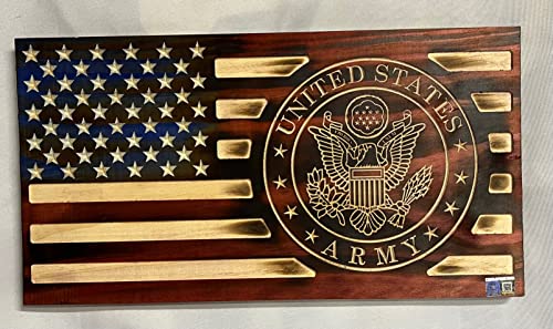 Wood Army Flag Wall Art - 12x23 Rustic American & Army Logo Seal custom Engraved Wooden Flag Officially Licensed by the US Army