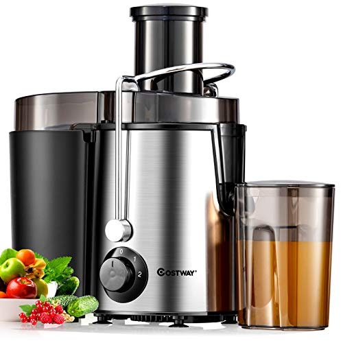 COSTWAY Juicer Machines with 2.5inch Wide Mouth, 400W Masticating Juicer Extractor, Stainless Steel Centrifugal Juicer, Easy to Clean