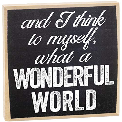 What a Wonderful World Print - Great Home Office Desk Decor, Room Decor and Inspirational Quote Home Display, Song Lyrics Wall Art Gift, Rustic Wooden Sign Decoration, Black and White