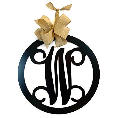 PK Décor Initial Decor for Wall, Metal ACM Initial Sign for Home, 24 inch Script Font, Weatherproof Outdoor Decor, Single Letter Circle Monogram Wreath, QUICK